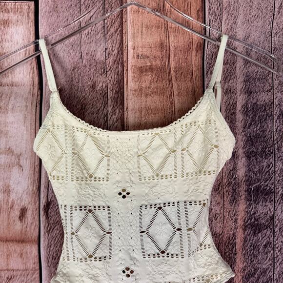 Frankie's Bikinis Swimsuit One Piece Juliet Cheeky Cream XS Lace Trim Jacquard - Picture 3 of 8